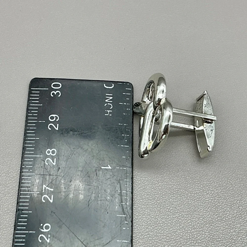 Pretzel Cufflinks Tie Clip Set Silver Tone Men's Novelty Oktoberfest Vintage